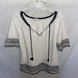 Tory Burch Women’s Bohemian Blouse Size Medium White Comfort Beach Cruise Island
